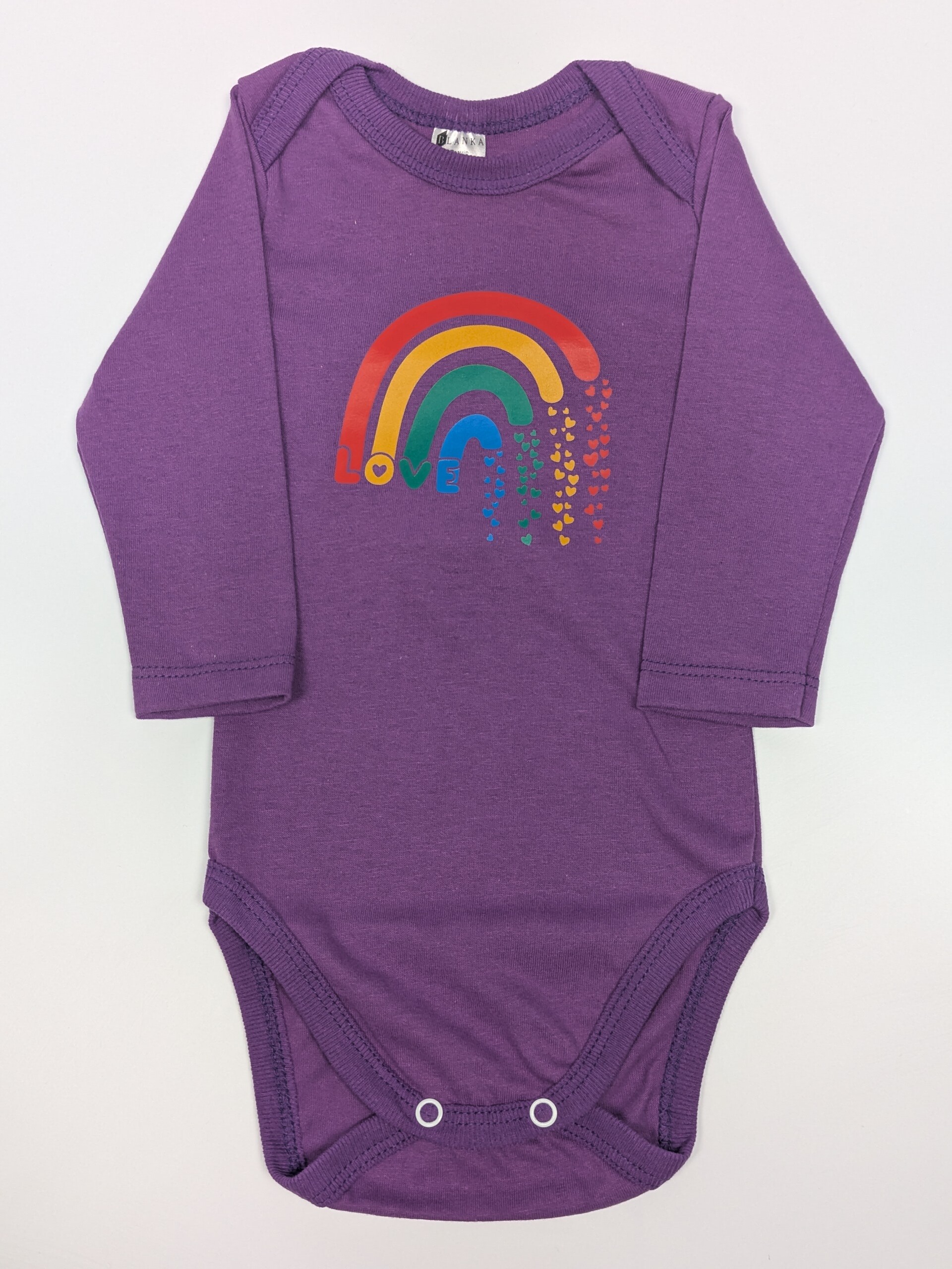 Фіолетове боді для дівчаток з принтом веселка, кулір