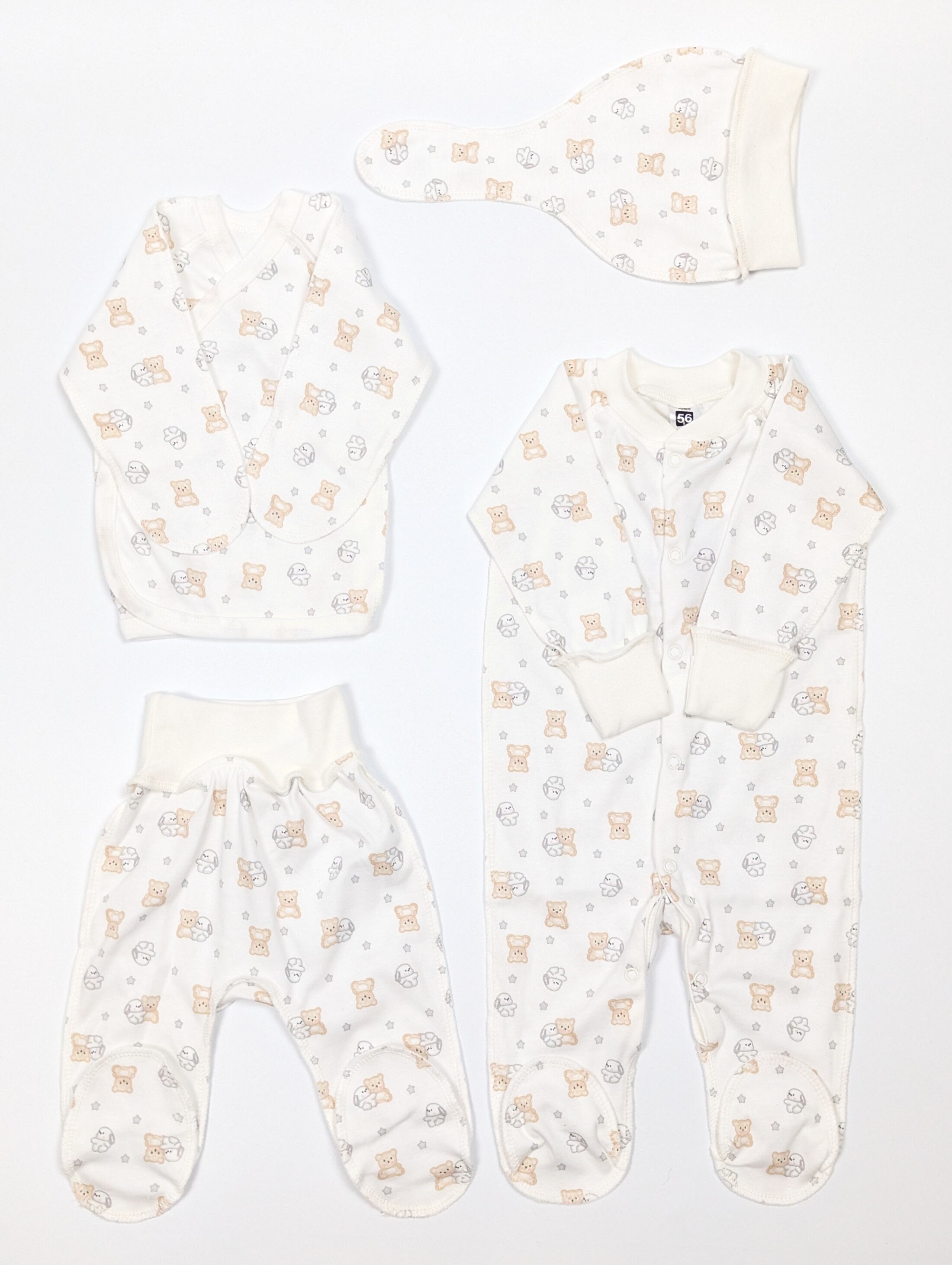 Комплект дитячого одягу з ведмедиками та зірками, 4 предмети, інтерлок
