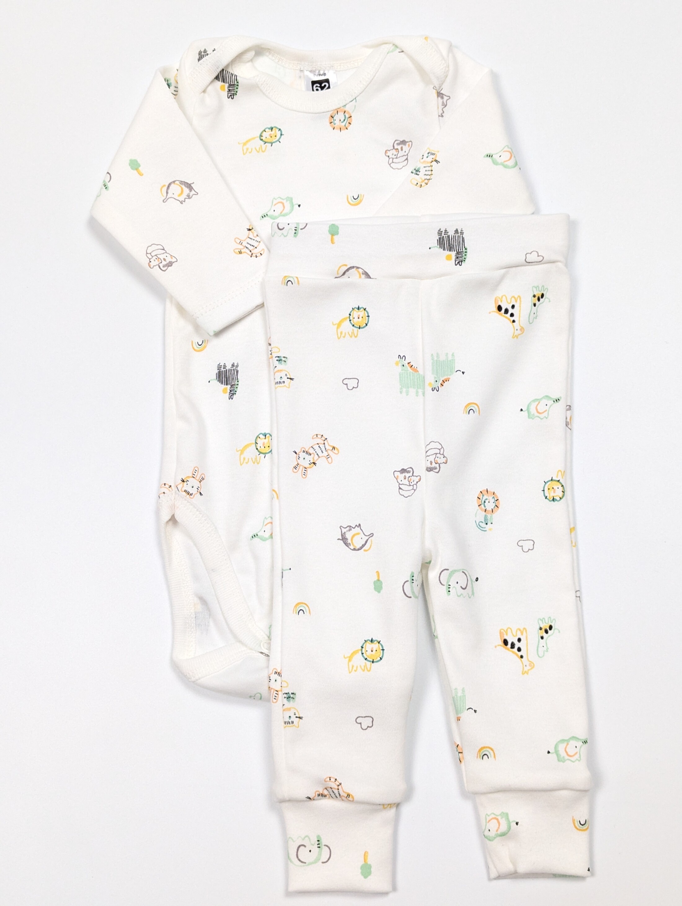 Комплект з малюнками тваринок: боді довгий рукав + штанці, інтерлок