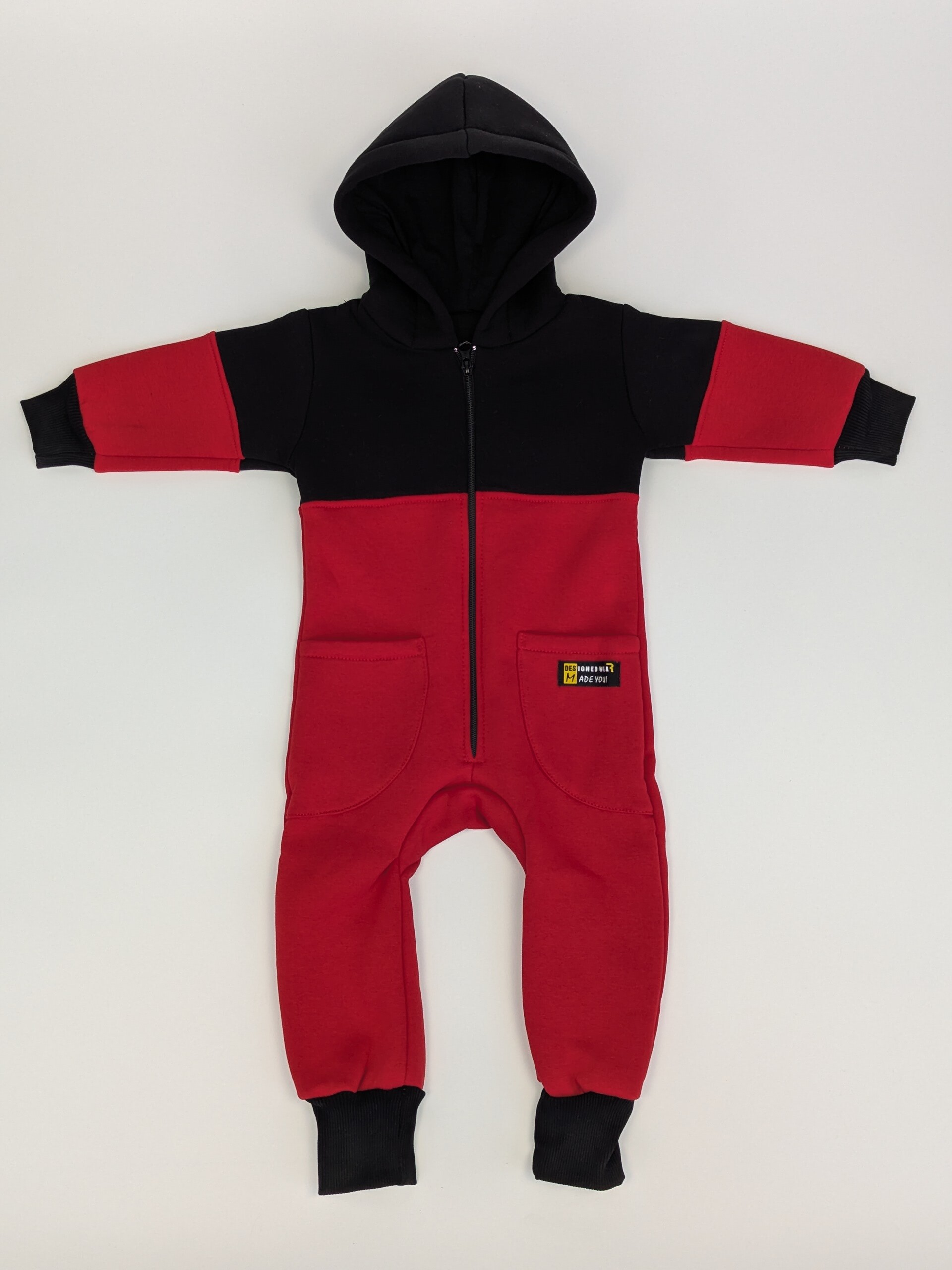 Ромпер Комбі червоний тринитка пеньє на флісі спереду