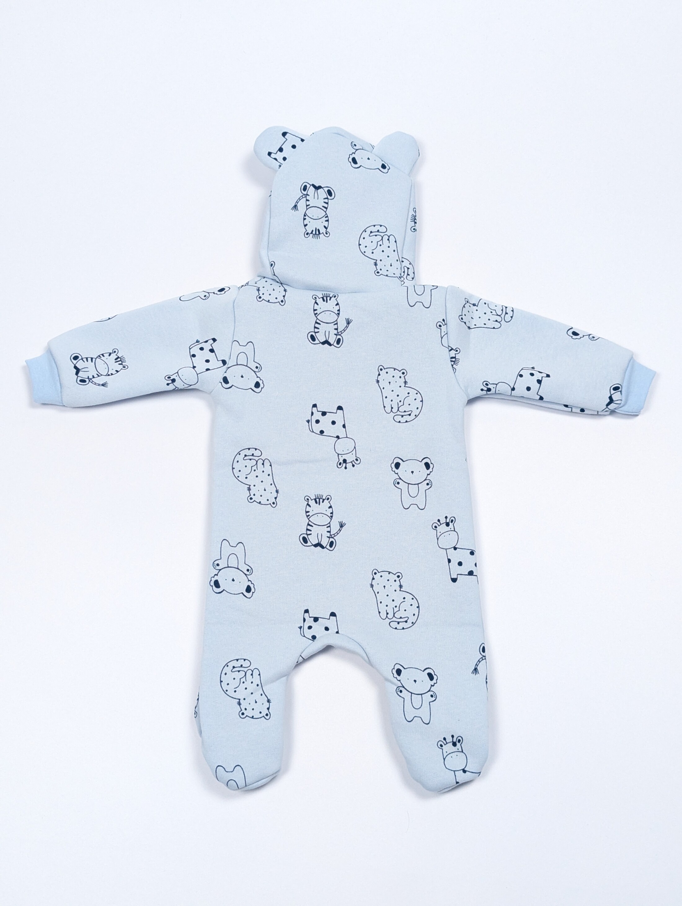 Комбінезон з вушками Африка, блакитний, тринитка на флісі ззаду