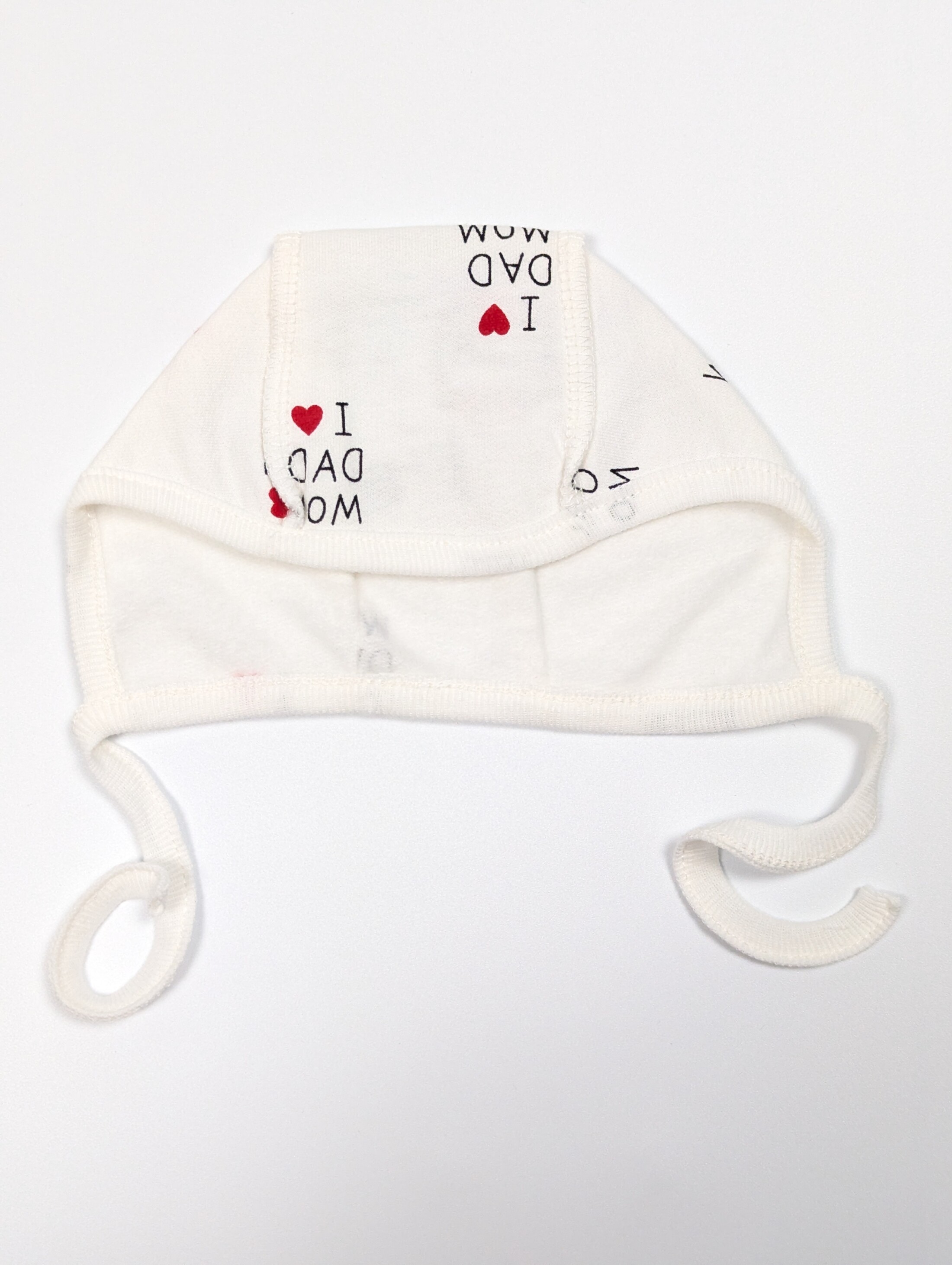 Шапочка з зав'язками I love dad mom інтерлок