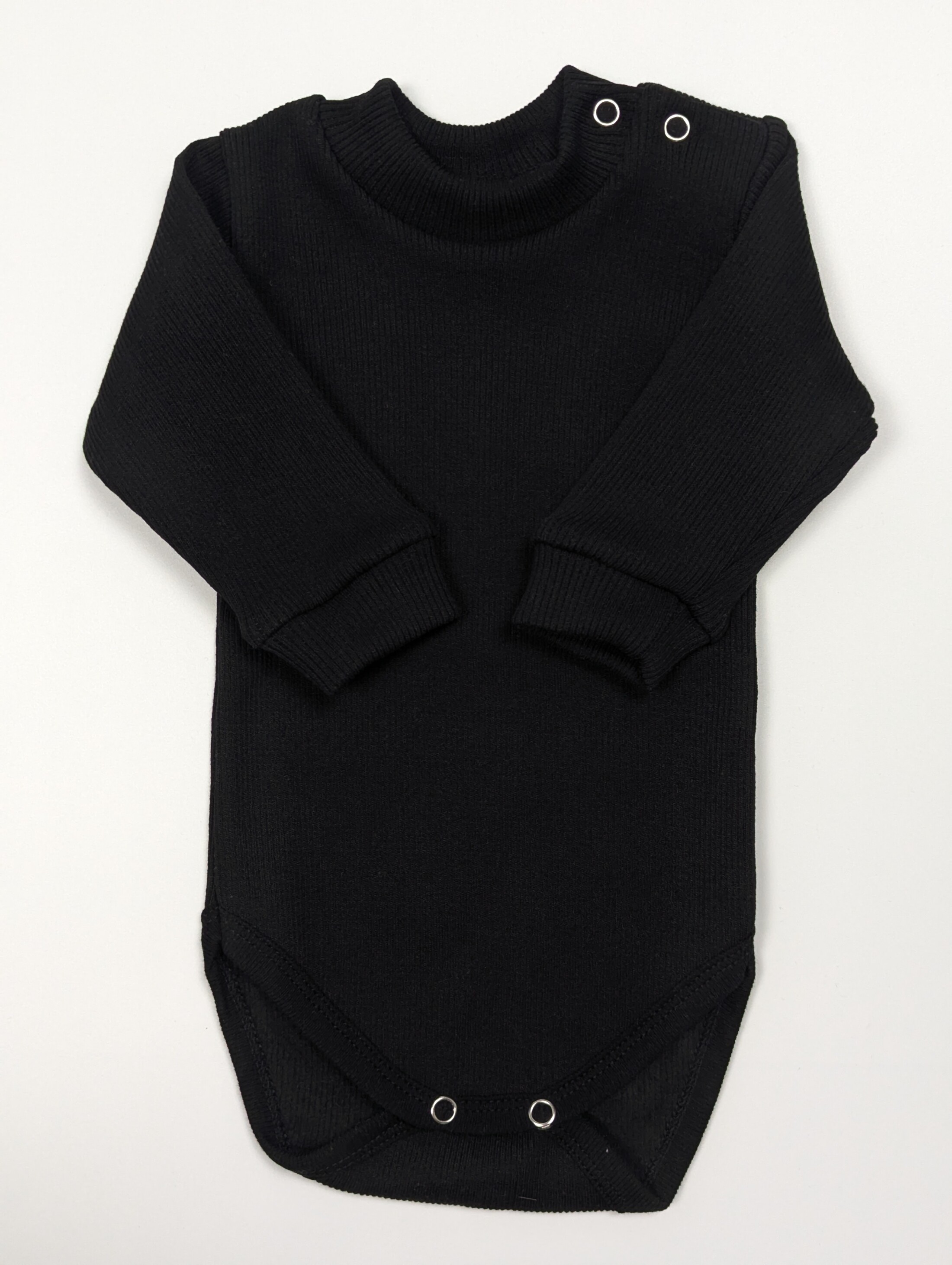 Боді дитячий унісекс чорний з бавовни та еластану зі складеними рукавами