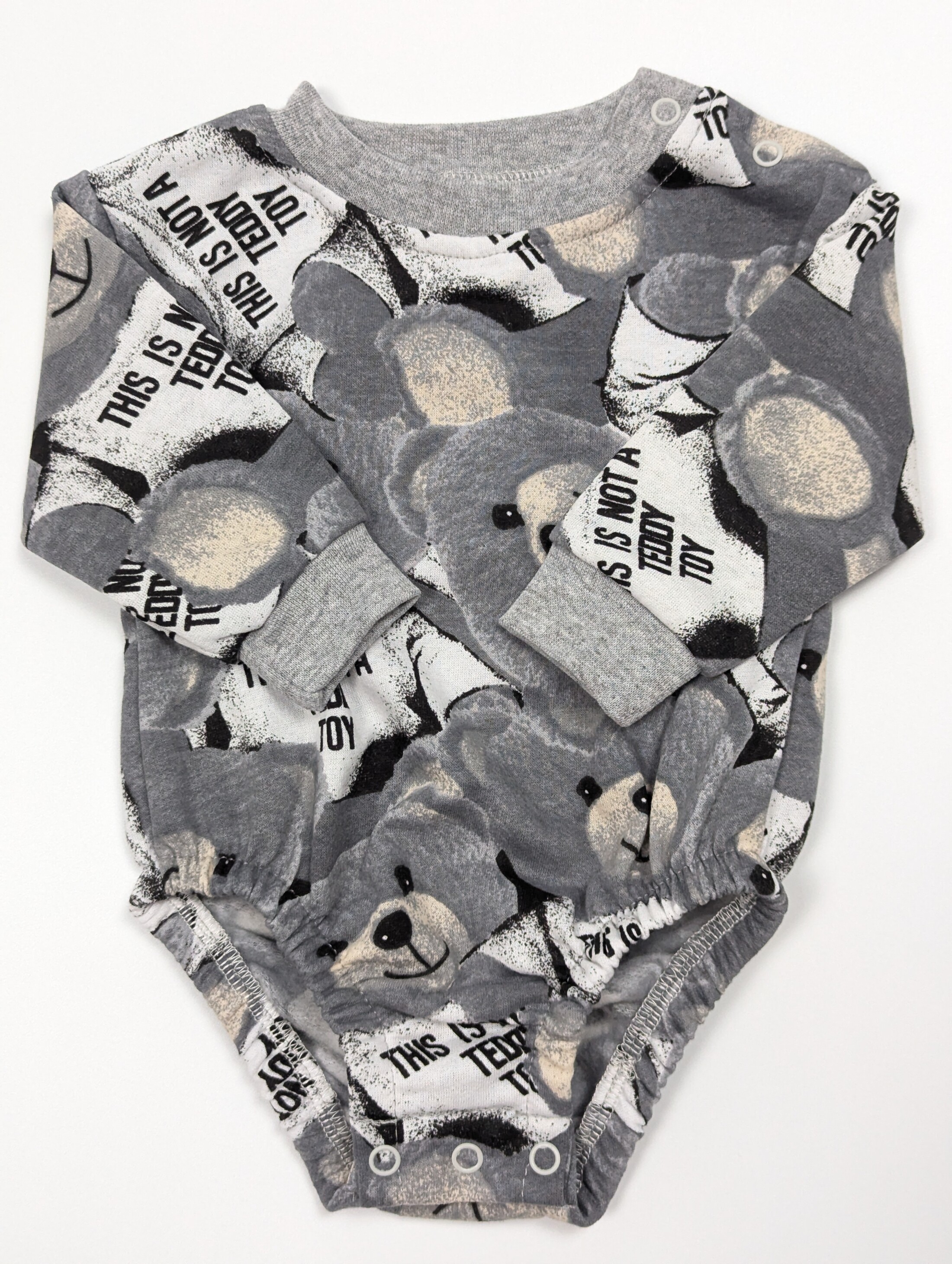 Боді-джемпер сірий з ведмедиками, начіс зі складеними рукавами