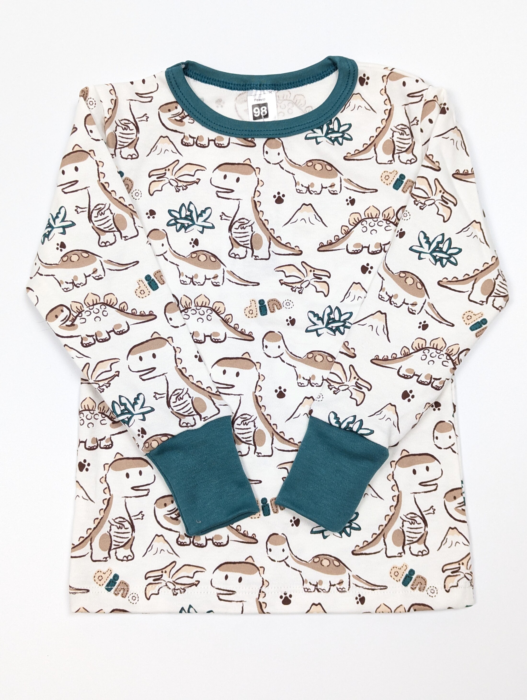 Піжама з динозаврами для хлопчиків, інтерлок. кофта зі складеними рукавами