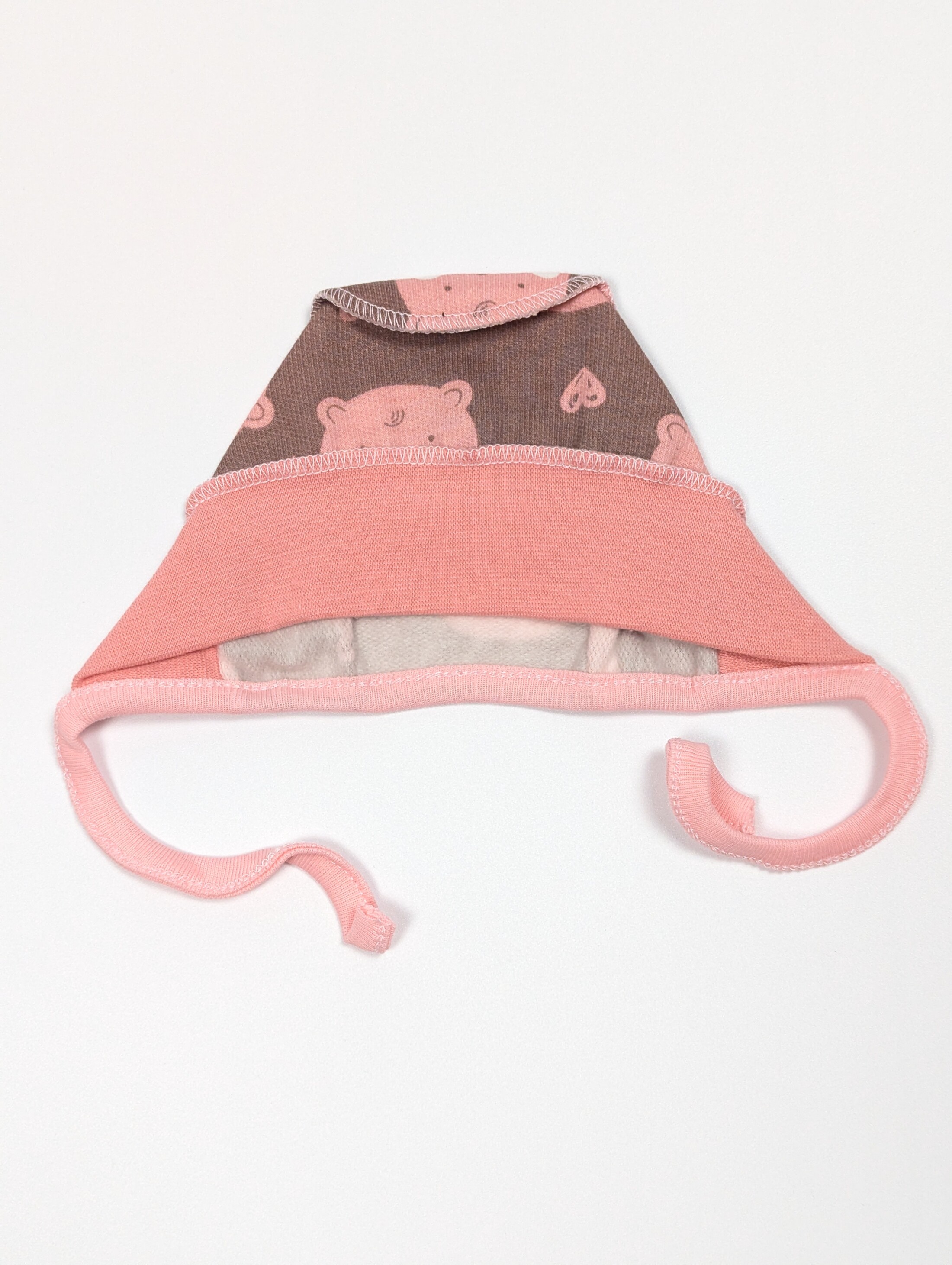 Чепчик на завязках Барні рожевий та коричнвей, начіс