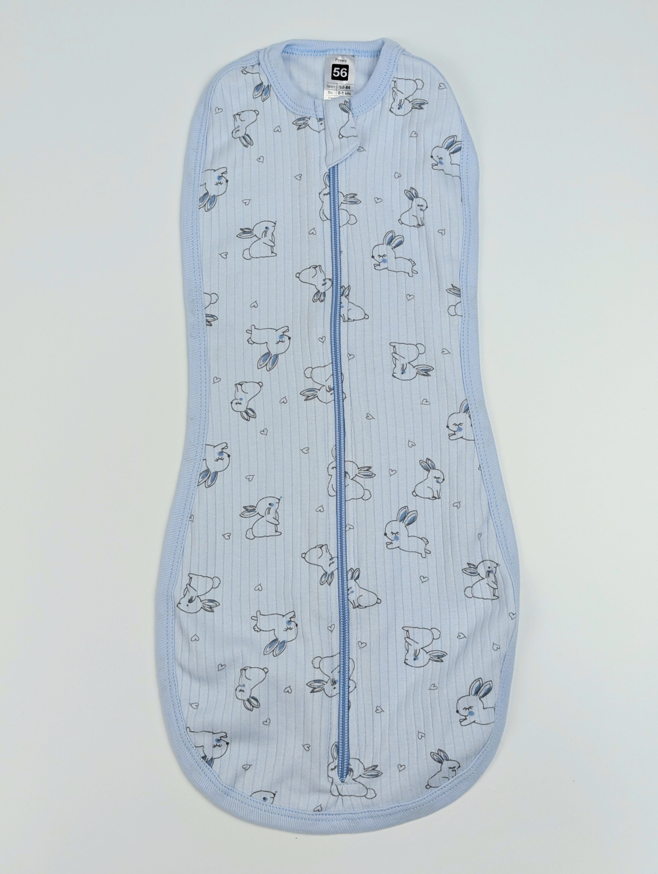 Європелюшка-кокон з комплект: Європелюшка-кокон блакитний з зайчиками та шапочка інтерлок