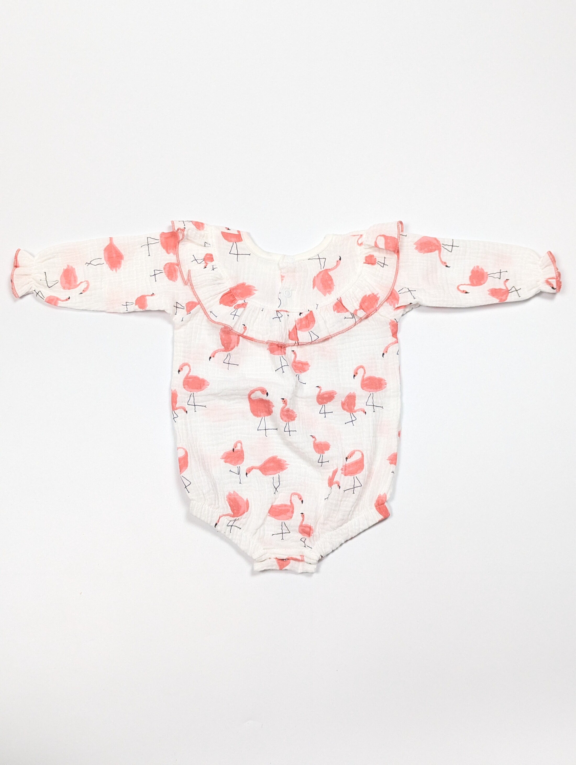 Боді з рюшею та фламінгами, довгий рукав, муслін